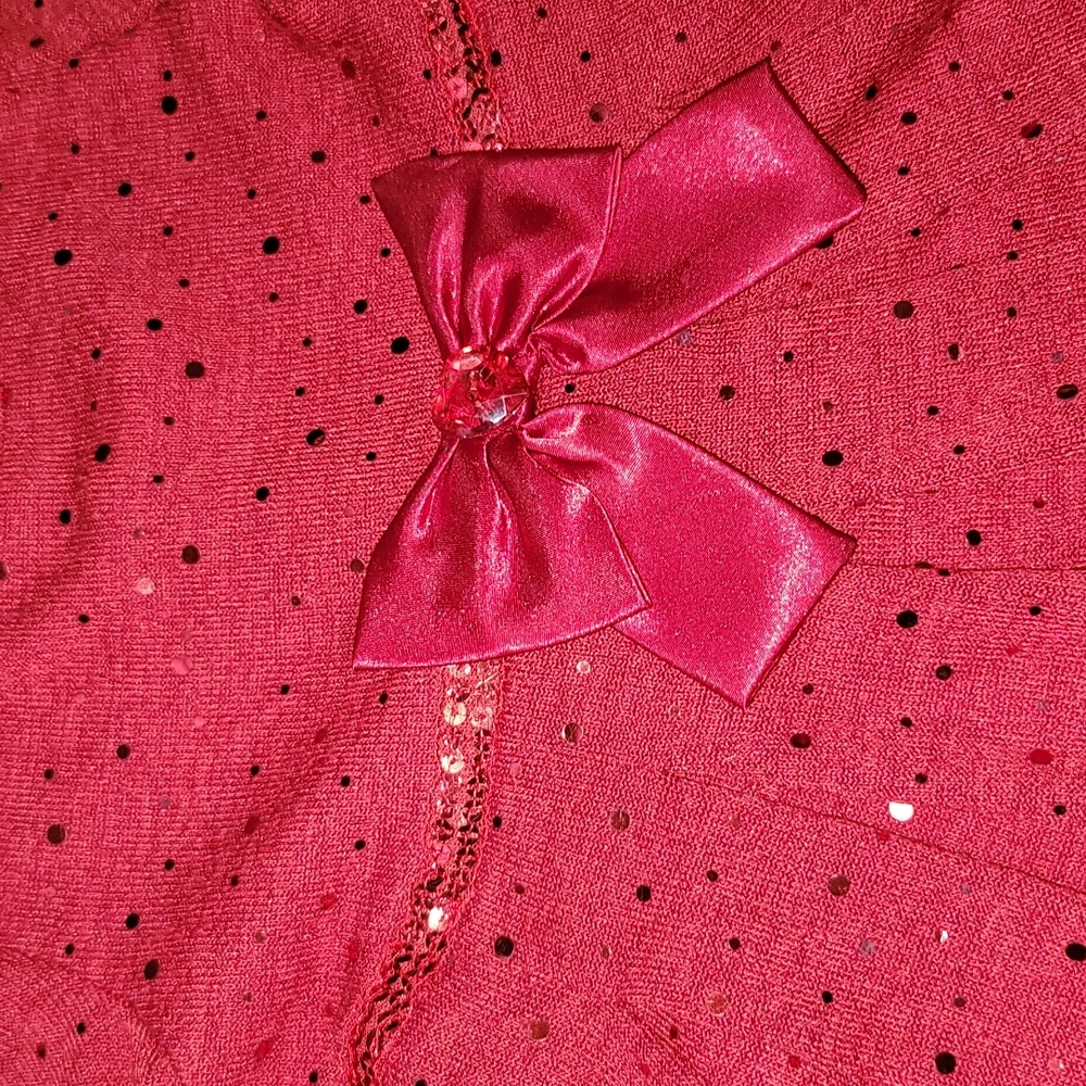 Dress New Holiday S 5T Red 3/4 sleeve red Sparkle w/ 3 button tie back. Holiday - Picture 5 of 10